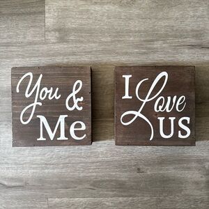 You & Me / I Love Us Rustic Wall Plaque Set - Brown and White